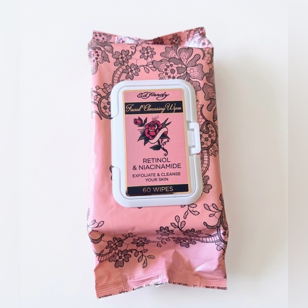Ed Hardy Pink Floral Retinol & Niacinamide Facial Wipes